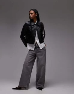 Mango Leather Boxy Jacket In Black For Women