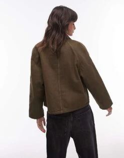 Mango Wax Collared Jacket In Green For Women Dark Green -Mango Sales 207570850 4