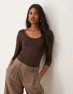 Mango Soft Touch Scoop Neck T-shirt In Brown For Women