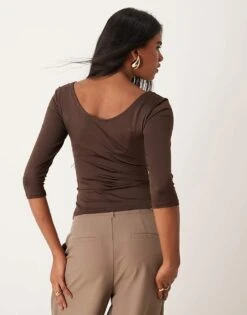 Mango Soft Touch Scoop Neck T-shirt In Brown For Women -Mango Sales 207570867 4