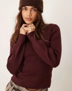 Mango High Neck Knitted Jumper In Burgundy For Women -Mango Sales 207570868 1 burgundy 1