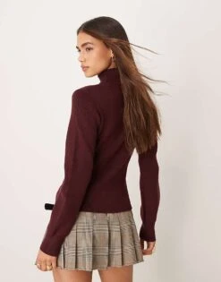 Mango High Neck Knitted Jumper In Burgundy For Women -Mango Sales 207570868 3