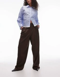 Mango Longline Relaxed Trouser In Dark Brown For Women