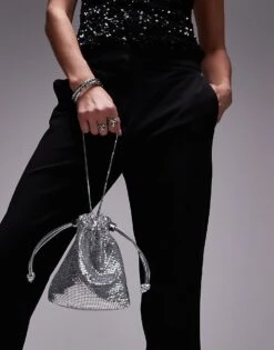 Mango Chainmail Drawstring Bag In Silver For Women -Mango Sales 207582564 3