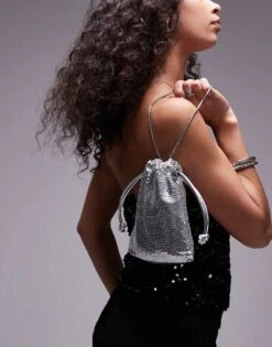 Mango Chainmail Drawstring Bag In Silver For Women -Mango Sales 207582564 4