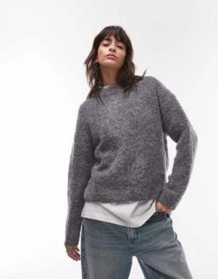 Mango Oversized Fluffy Crew Neck Jumper In Grey For Women -Mango Sales 207583196 1 grey 1