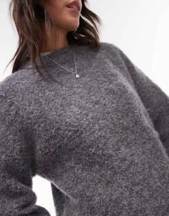 Mango Oversized Fluffy Crew Neck Jumper In Grey For Women -Mango Sales 207583196 3