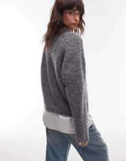 Mango Oversized Fluffy Crew Neck Jumper In Grey For Women -Mango Sales 207583196 4