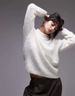 Mango Oversized Crew Neck Jumper In White For Women