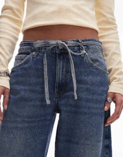 Mango Tie Waist Wide Leg Jeans Blue For Women Mid Blue -Mango Sales 207583251 5