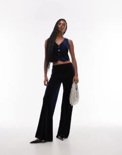 Mango Velvet Wide Leg Trouser Co-ord In Navy For Women