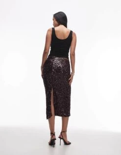 Mango Sequin Midi Skirt In Burgundy For Women -Mango Sales 207583289 4