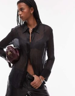 Mango Plisse Lightweight Top In Black For Women