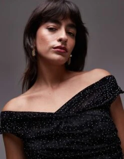 Mango Off Shoulder Velvet Hotfix Top In Black For Women -Mango Sales 207583329 3