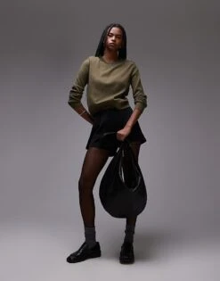 Mango Shoulder Pad Crew Neck Jumper In Khaki For Women -Mango Sales 207606362 2