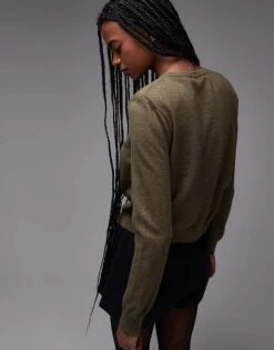 Mango Shoulder Pad Crew Neck Jumper In Khaki For Women -Mango Sales 207606362 3