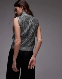 Mango Zip Through High Neck Sleeveless Top In Silver For Women -Mango Sales 207627615 3