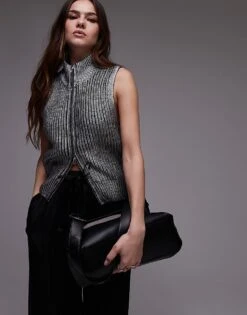 Mango Zip Through High Neck Sleeveless Top In Silver For Women -Mango Sales 207627615 4