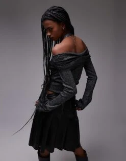 Mango Halterneck And Bardot Long Sleeve Knitted Top In Grey For Women -Mango Sales 207627651 4