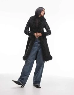 Mango Fur Edge Leather Look Trench In Black For Women -Mango Sales 207627669 3