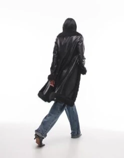 Mango Fur Edge Leather Look Trench In Black For Women -Mango Sales 207627669 4