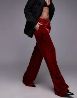 Mango Velvet Trouser In Red For Women