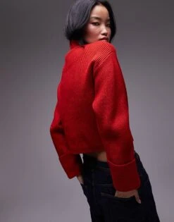 Mango High Neck Chunky Jumper In Red For Women -Mango Sales 207627725 4