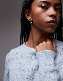 Mango Pointelle Jumper In Pale Blue For Women -Mango Sales 207627766 4