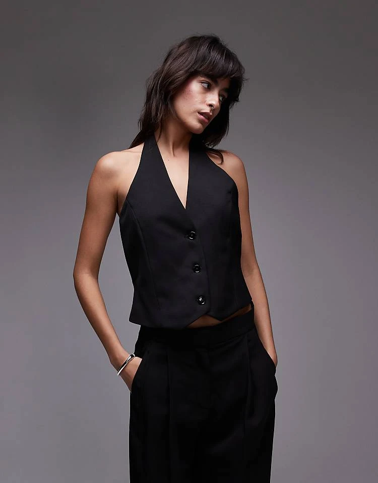 Mango Halter Cinched Waist Co-ord In Black 4 Mango Halter Cinched Waist Co-ord In Black - Image 4