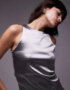 Mango Metallic High Neck Top In Silver For Women -Mango Sales 207627993 3