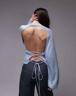 Mango Tie Up Open Back Jumper In Grey For Women -Mango Sales 207628000 1 grey 1