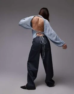 Mango Tie Up Open Back Jumper In Grey For Women -Mango Sales 207628000 3