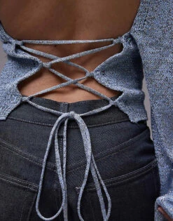 Mango Tie Up Open Back Jumper In Grey For Women -Mango Sales 207628000 4