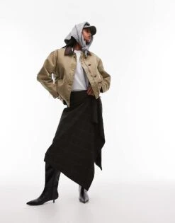 Mango Wax Contrast Collar Jacket In Khaki For Women -Mango Sales 207628008 1 khaki 1