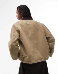 Mango Wax Contrast Collar Jacket In Khaki For Women -Mango Sales 207628008 3