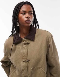 Mango Wax Contrast Collar Jacket In Khaki For Women -Mango Sales 207628008 4