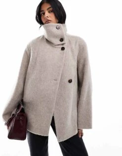 Mango Funnel Neck Cape Coat In Light Brown For Women