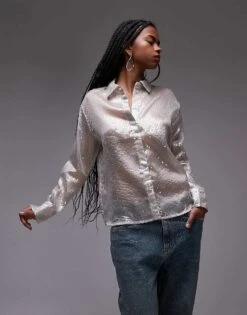 Mango Sequin Shirt In Silver For Women
