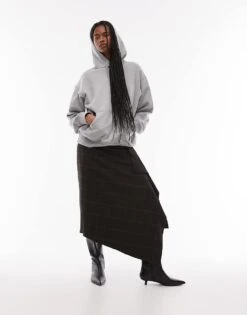 Mango Check Wrap Maxi Skirt In Khaki For Women