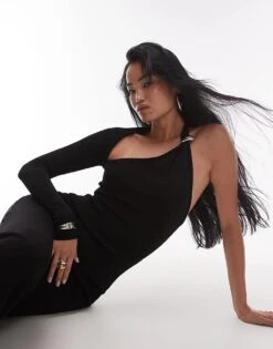 Mango Shoulder Cut Out Midi Dress In Black For Women -Mango Sales 207628095 1 black 1