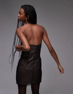 Mango Mesh Bandeau Mini Dress In Black For Women -Mango Sales 207628112 3