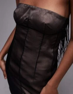 Mango Mesh Bandeau Mini Dress In Black For Women -Mango Sales 207628112 4