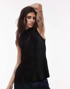 Mango Plisse High Neck Sleeveless Top In Black For Women -Mango Sales 207628126 1 black 1