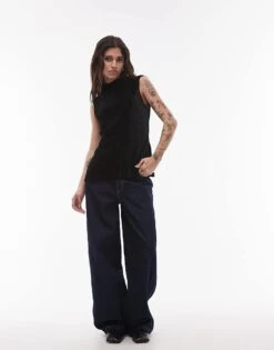 Mango Plisse High Neck Sleeveless Top In Black For Women -Mango Sales 207628126 3