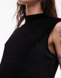 Mango Plisse High Neck Sleeveless Top In Black For Women -Mango Sales 207628126 4