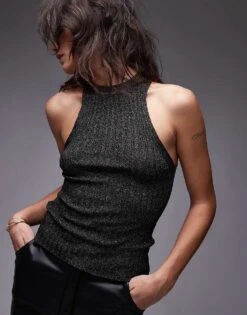 Mango Shimmer Knitted Sleeveless Top In Silver For Women