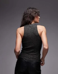 Mango Shimmer Knitted Sleeveless Top In Silver For Women -Mango Sales 207628133 3