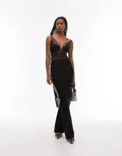 Mango Lace Overlay Midi Dress In Black For Women