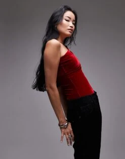 Mango Velvet One Shoulder Bodysuit In Red For Women