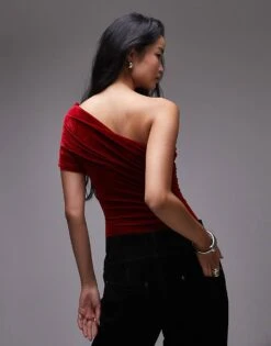 Mango Velvet One Shoulder Bodysuit In Red For Women -Mango Sales 207628224 4